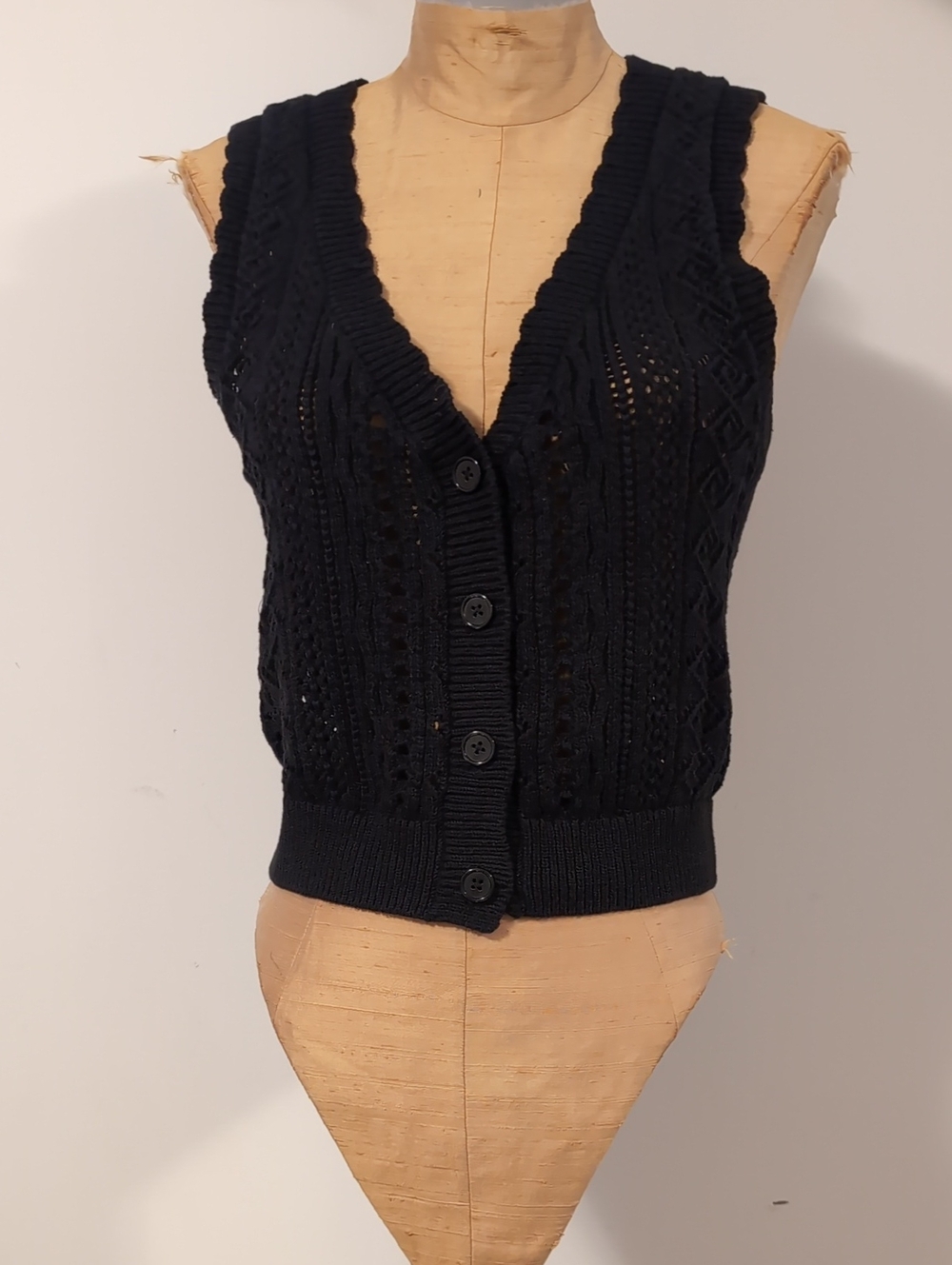 Reformation Black Knit Button-Front Sleeveless Cardigan Vest